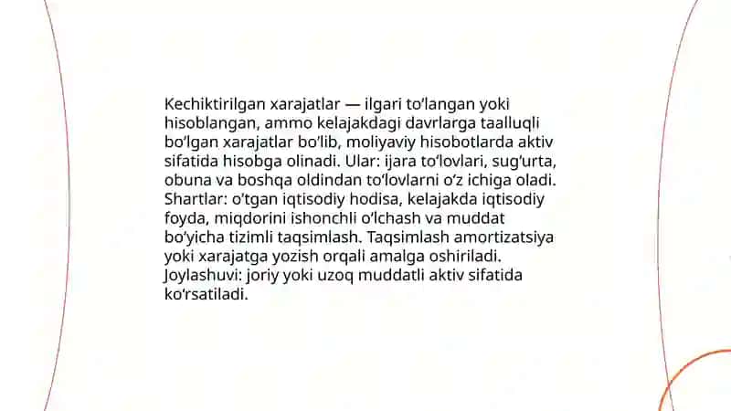Kechiktirilgan xarajatlarni hisobga olish 3