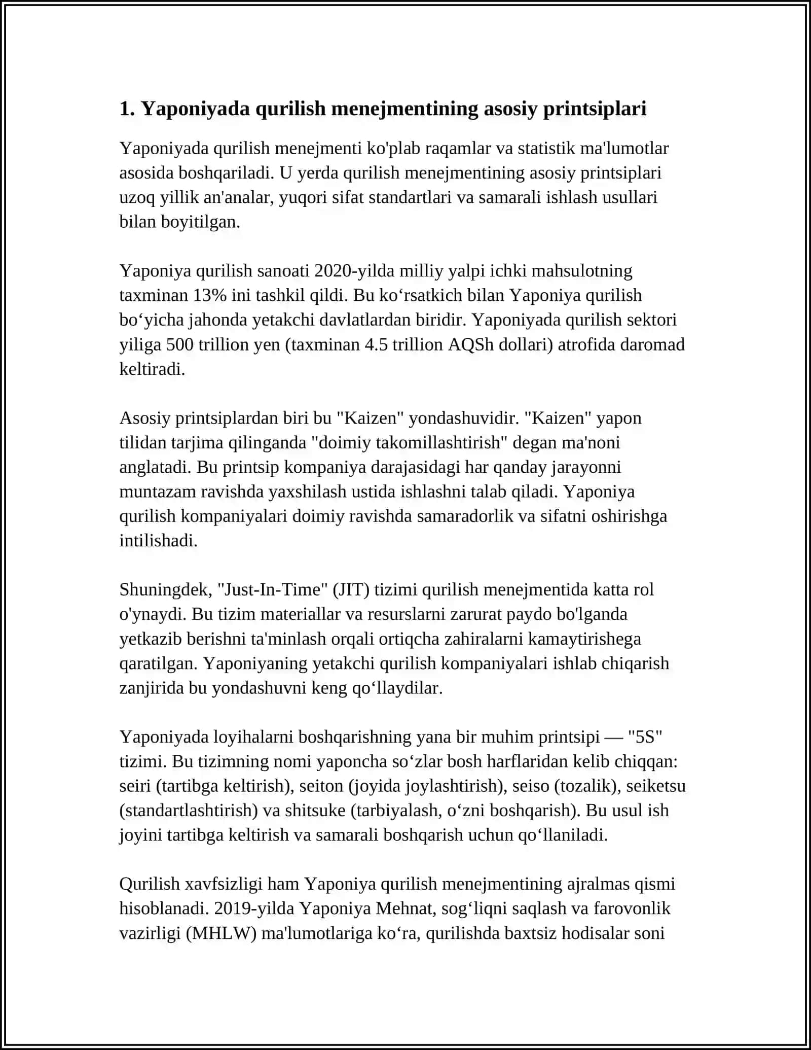 MUSTAQIL ISH Mavzu: YAPONIYADA QURILISH MENEJMENTI 3