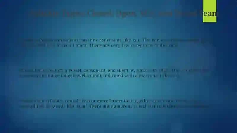 Types of syllables 3and 4 types 3