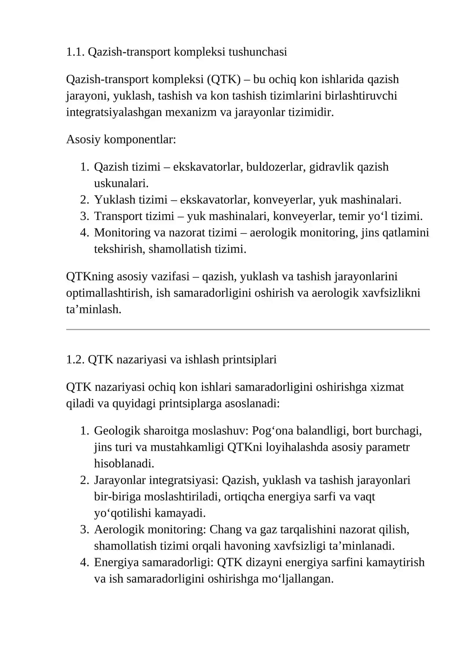 Ochiq kon ishlarida qazish-transport komplekslari nazariyasi 3