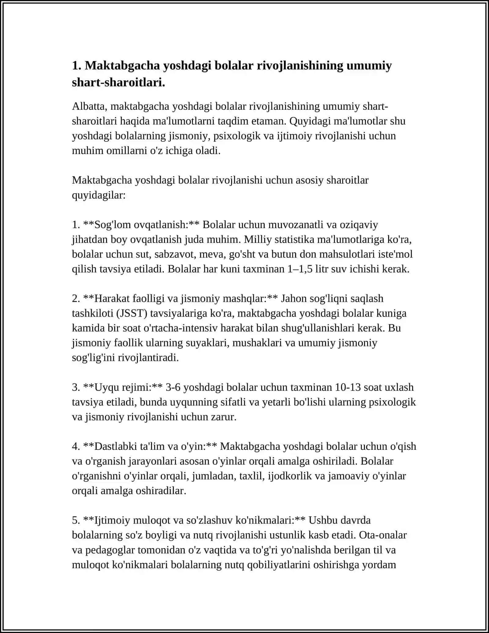 REFERAT - MAKTABGACHA YOSHDAGI BOLALAR RUVOJLANISHINING UMUMIY SHART SHAROITLARI 3