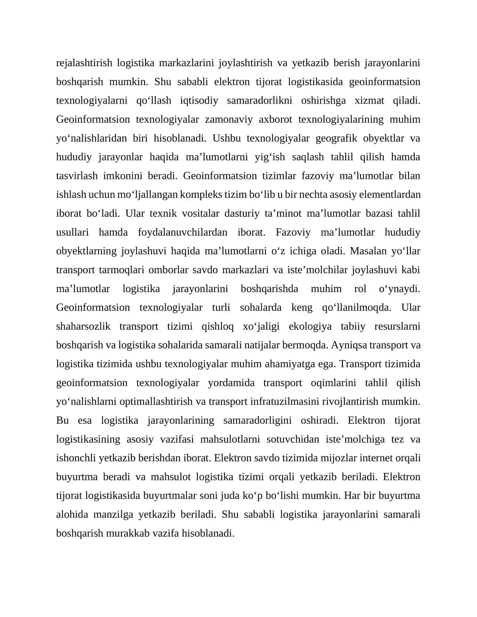 Geoinformatsion texnologiyalar asosida elektron tijorat logistikasini optimallashtirish va uning iqtisodiy samaradorligi 3