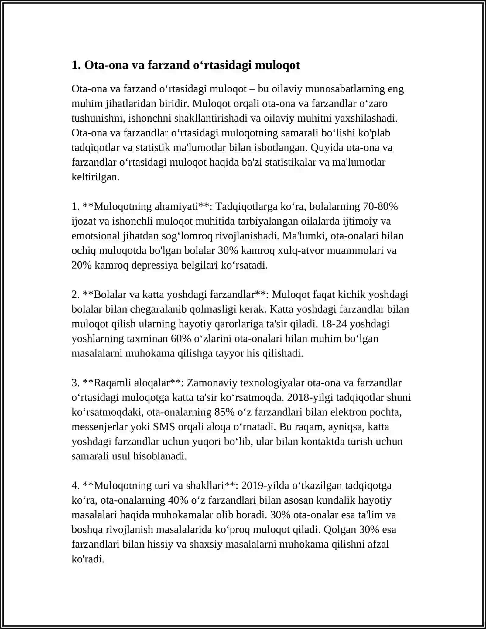 Ota-ona va farzandlar munosabatlarining xususiyatlari (Referat) 3