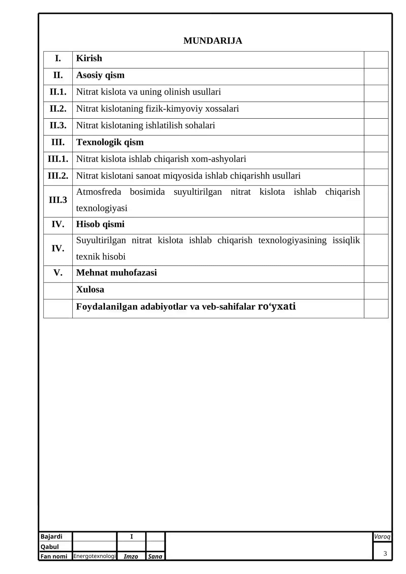 SUYULTIRILGAN NITRAT KISLOTA ISHLAB CHIQARISH TEXNOLOGIYASINING ISSIQLIK TEXNIK HISOBI 3
