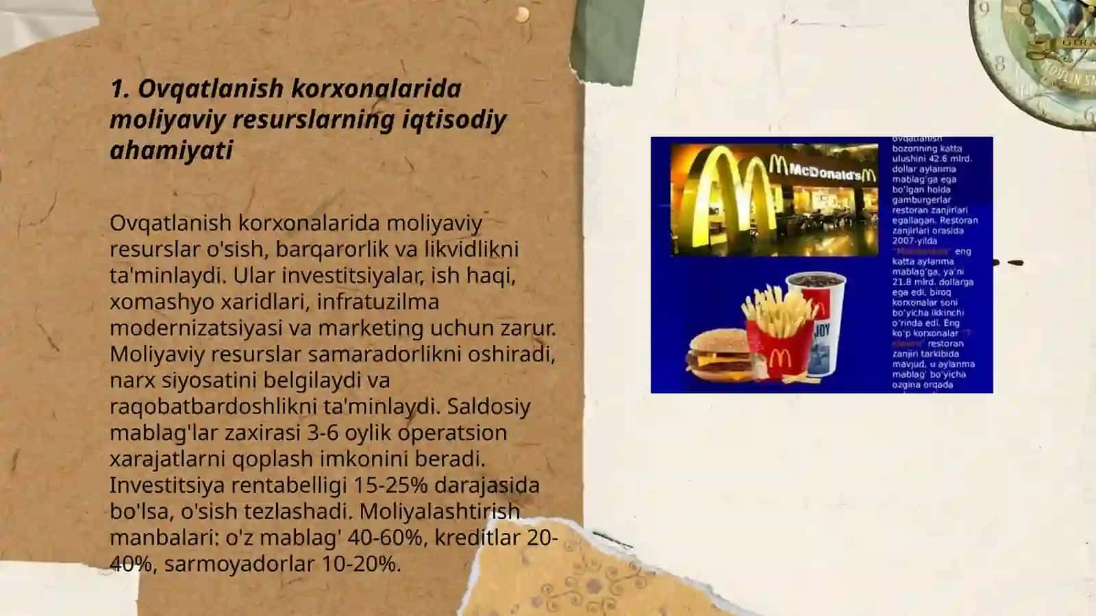 Ovqatlanish korxonalari moliyaviy resurslarining ahamiyati va tarkibi 3