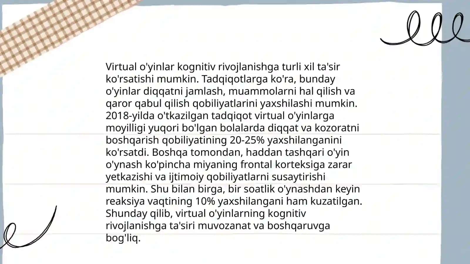 Media texnologiyalar kundalik hayotda. Virtual oʻyinlarning asoratlari 3