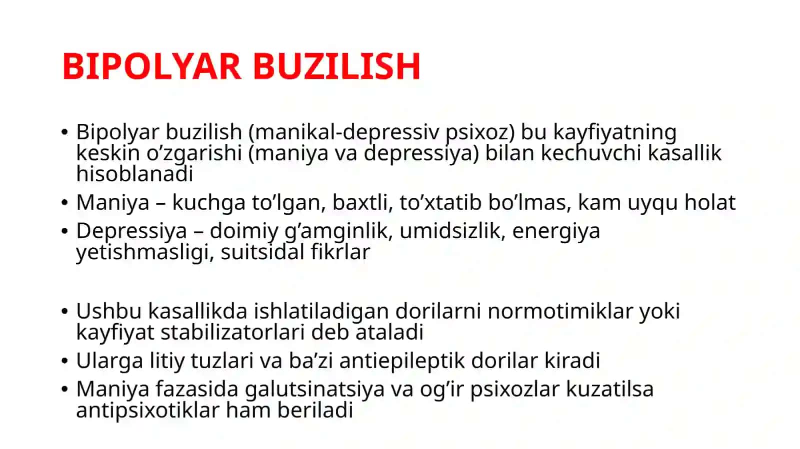 Bipolyar buzilishlar va Parkinson kasalligida ishlatiluvchi dorilar 3