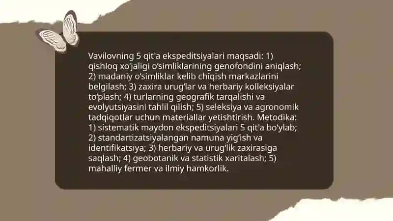 Vavilovning 5 qit'a ishlarini o'rganish va madaniy o'simliklar kelib chiqish markazlarini tahlil qilish 3