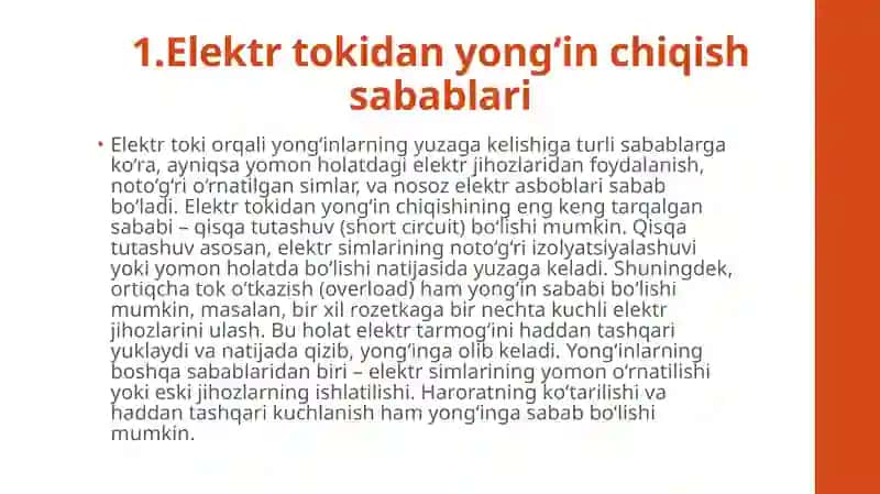 Elektr tokidanyo ung‘ inchiqish sabablari, yong‘in ni bartaraf etish choralari 3