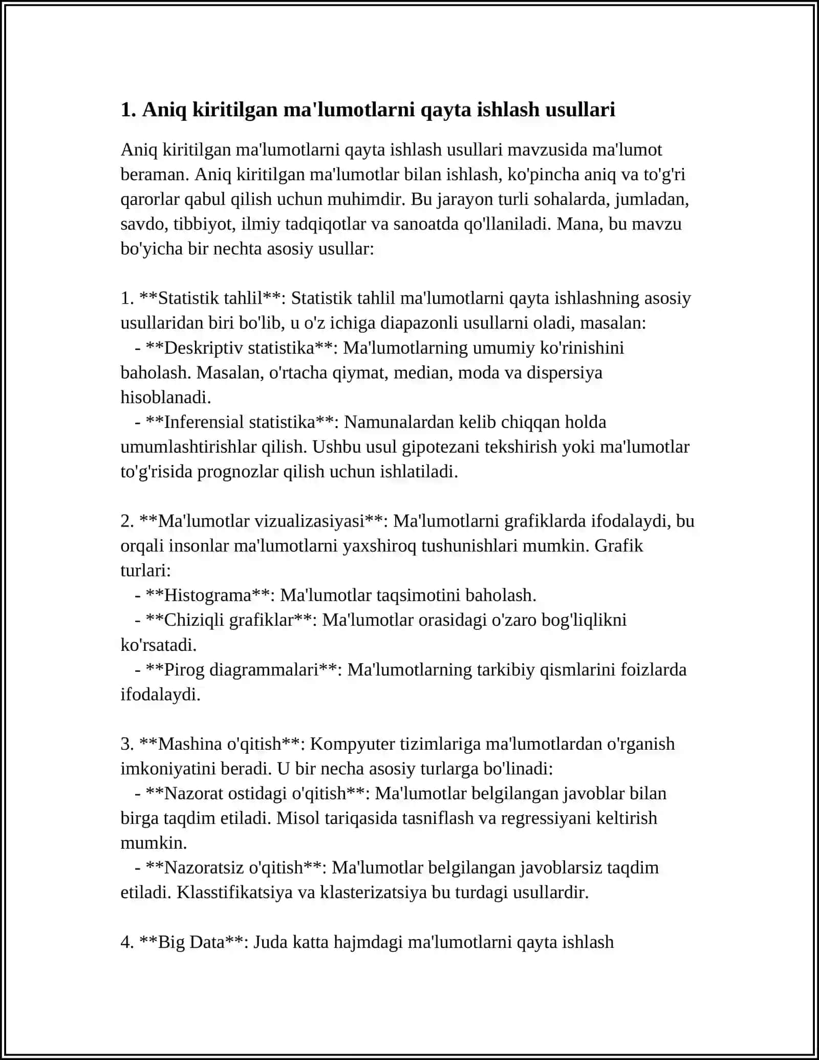 Aniq kiritilgan ma'lumotlarni qayta ishlash usullari 3