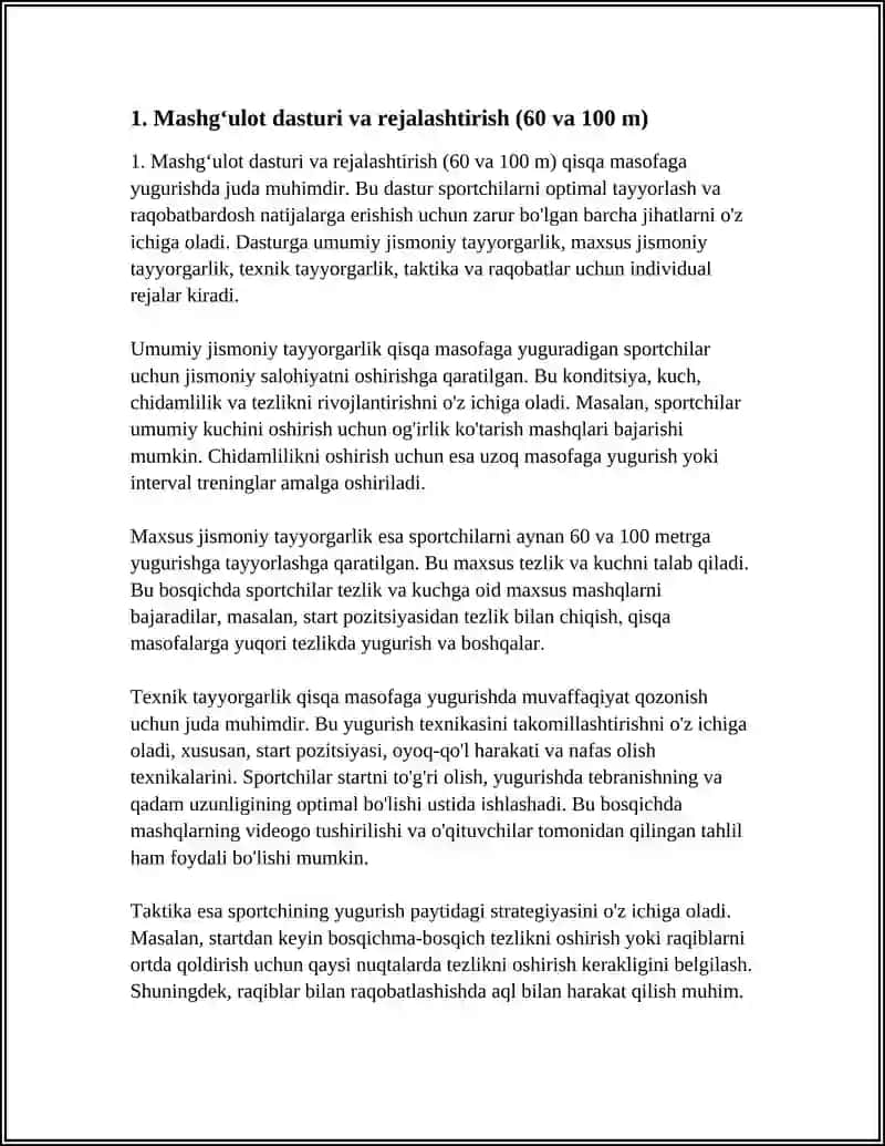 YANGIL ATLETIKA: QISQA MASOFAGA YUGURISH TEXNIKASINI OʻRGATISH ( 60, 100 METR) 3