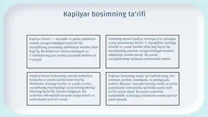 Kapilyar bosimning ta'rifi va asosiy qonunlari 3