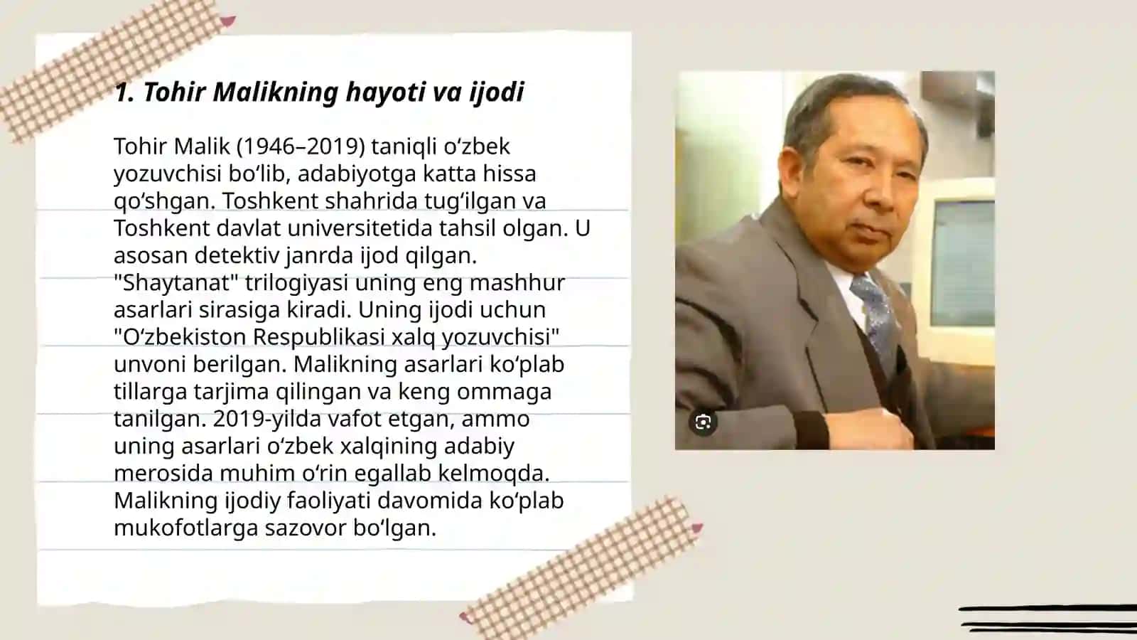 Tohir Malik hayoti va ijodi "Alvido bolalik" asari haqida 3