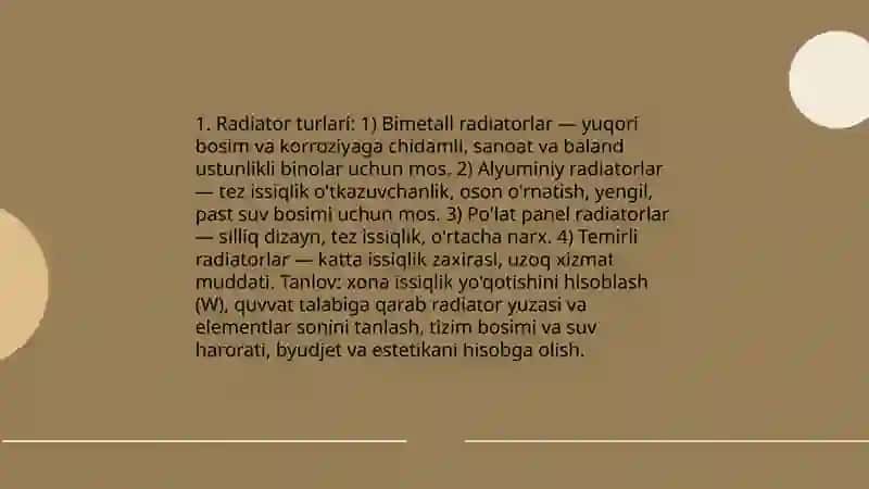Isitish tizimining isitish asboblari 3