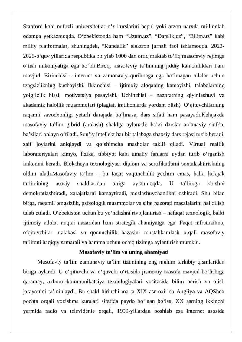 Masofaviy ta’lim va uning ahamiyati 3
