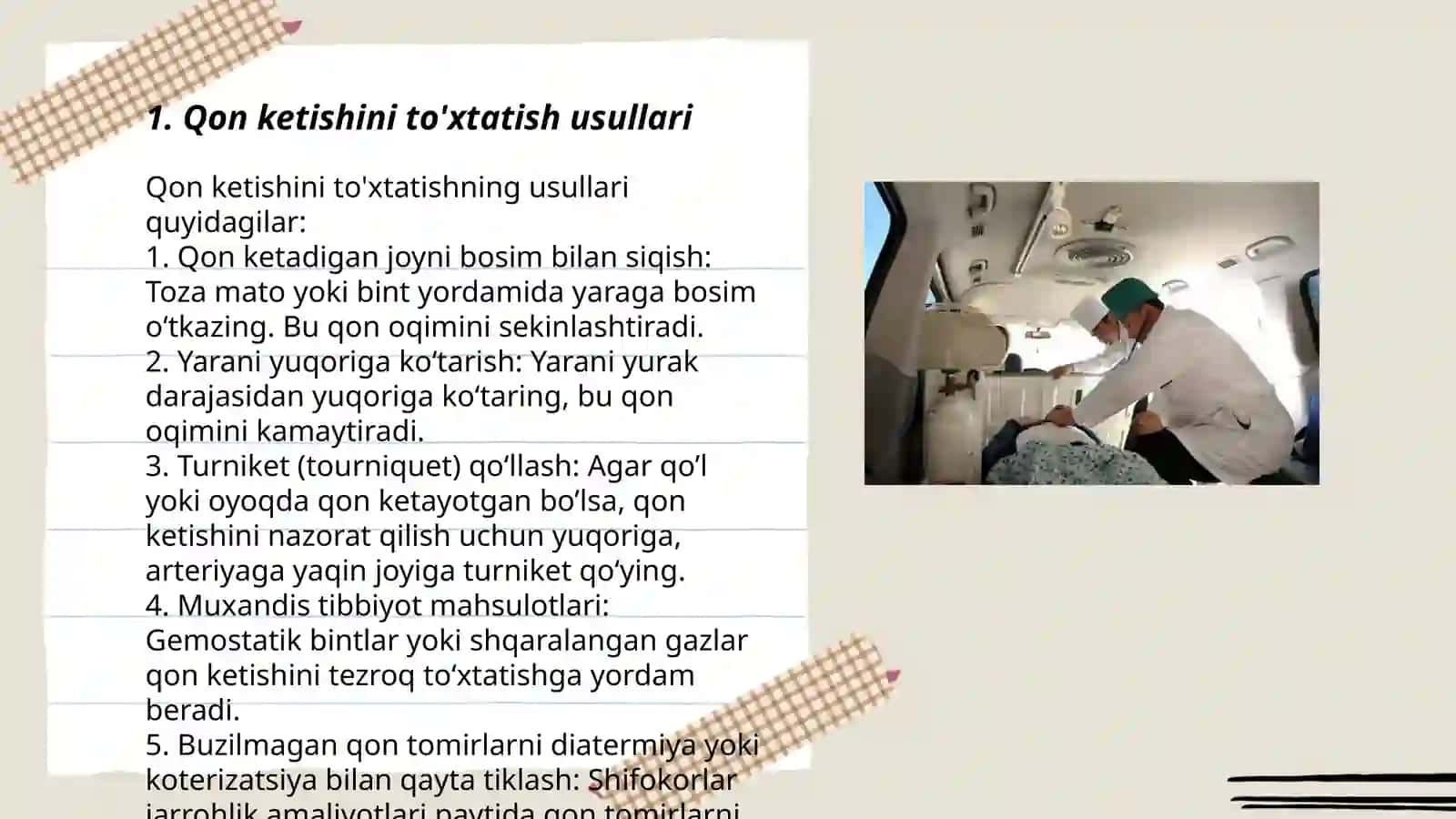 Jarohatlarda va qonketishida birinchi tibbiy yordam 3