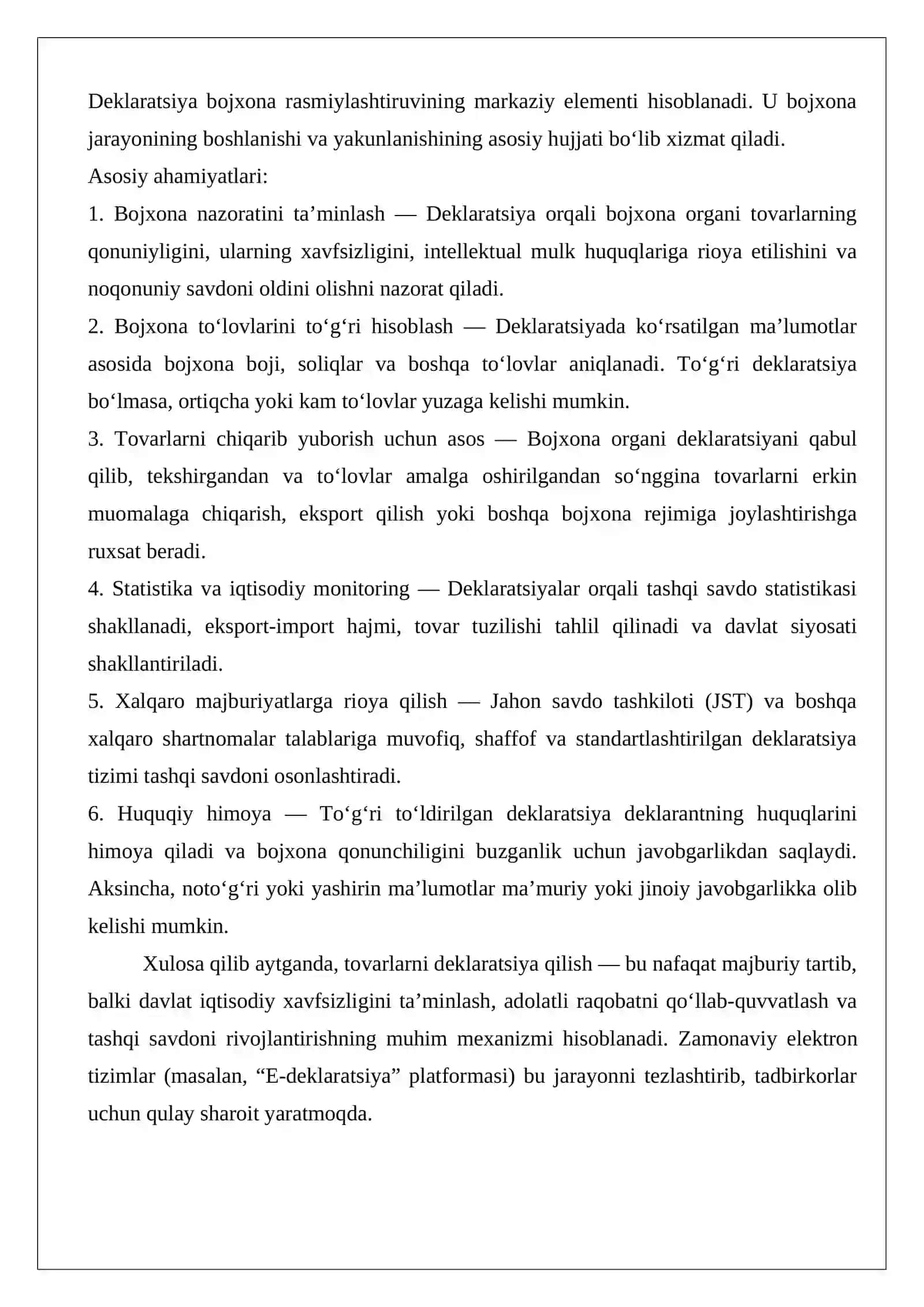 Tovarlarni deklaratsiya qilish tartibi va ahamiyati 3