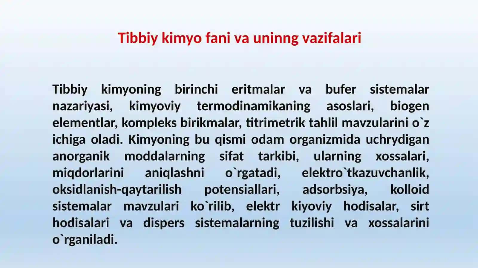 TIBBIY KIMYOGA KIRISH. KIMYO VA ATROF MUHIT 3