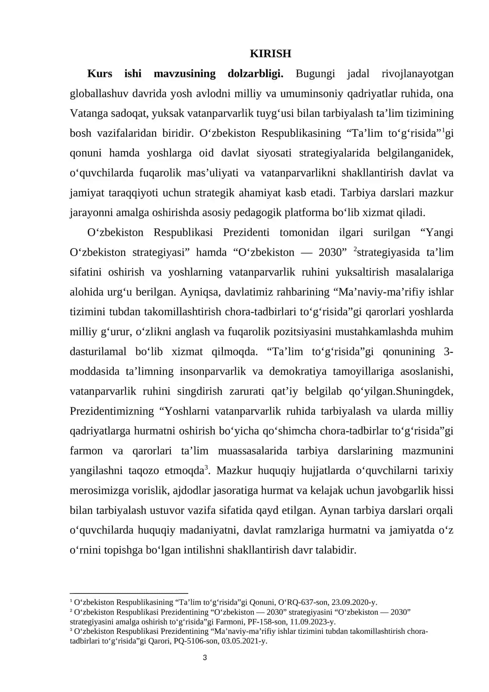 Tarbiya darslarida vatanparvarlik ruhini shakllantirish usullari.         KURS ISHI 3