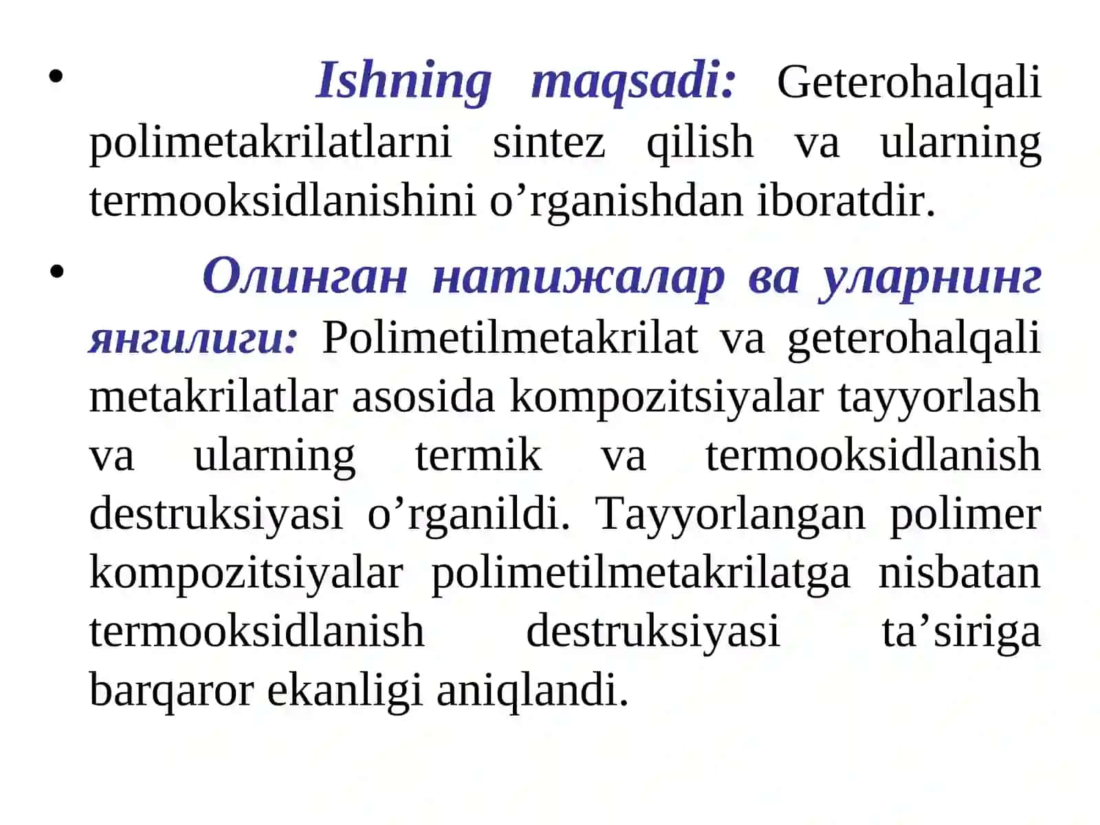 Geterohalqali polimetakrilatlar sintezi va ularning termooksidlanishini o’rganish 3