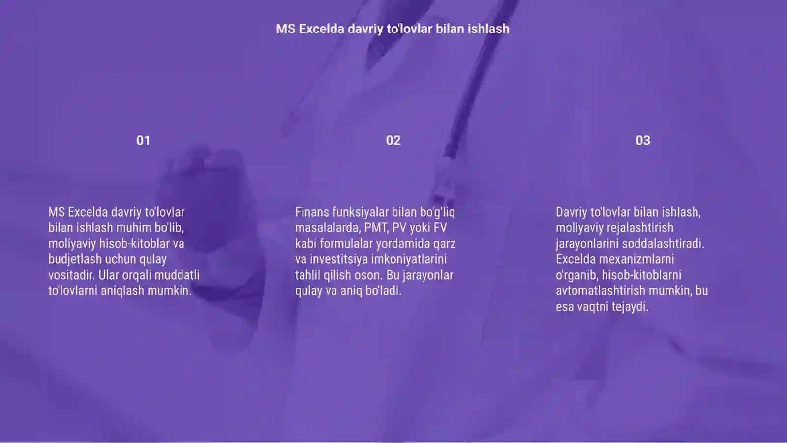MS Excelda davriy tõlov bilan boğliq finans funksiyalarga doir masalalar 3