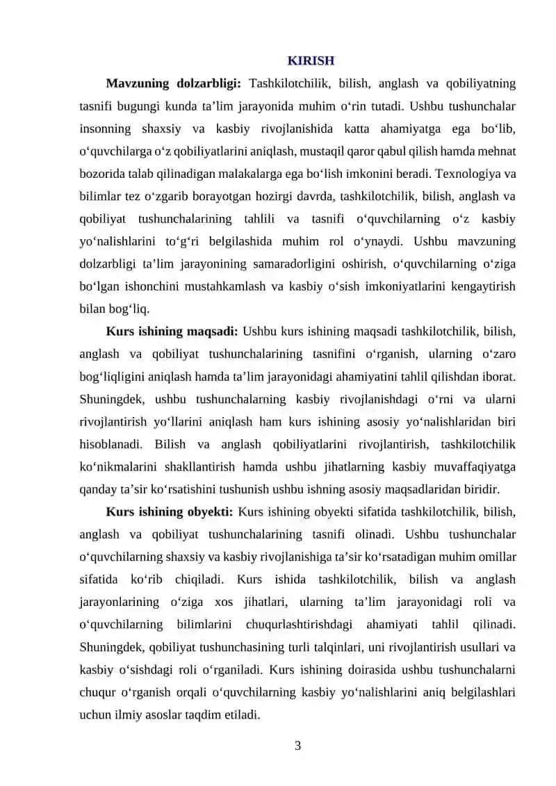 Tashkilotchilik, Bilish, Anglash va Qobiliyat Tasnifi 3