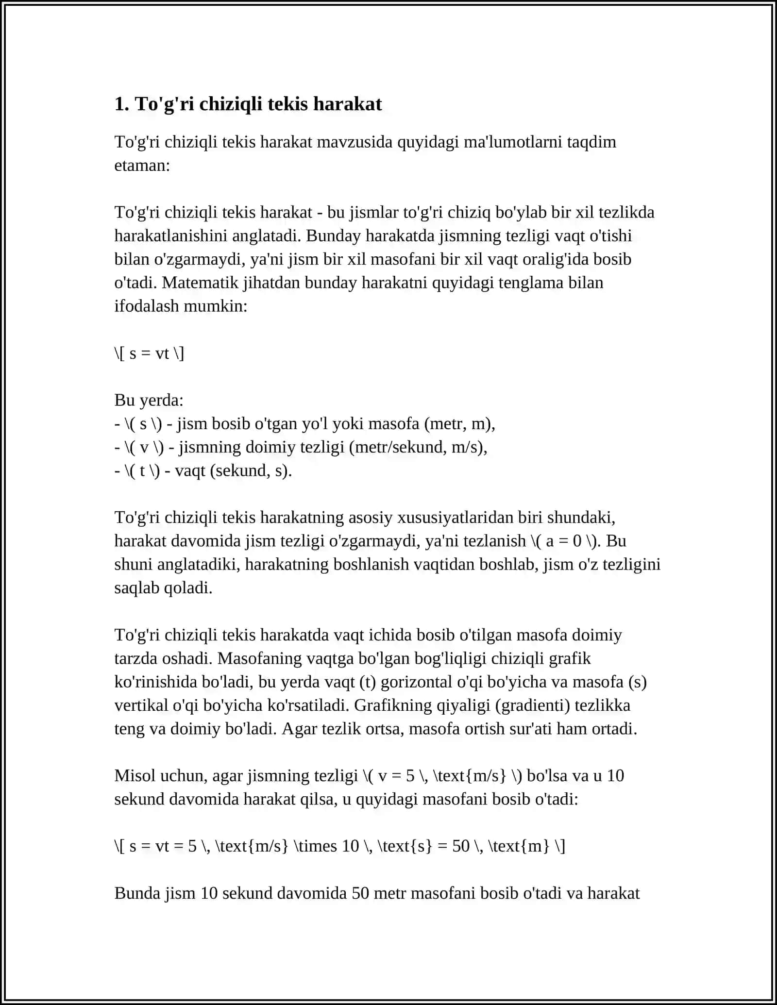 TOĞRI CHIZIQLI TEKIS HARAKAT 3