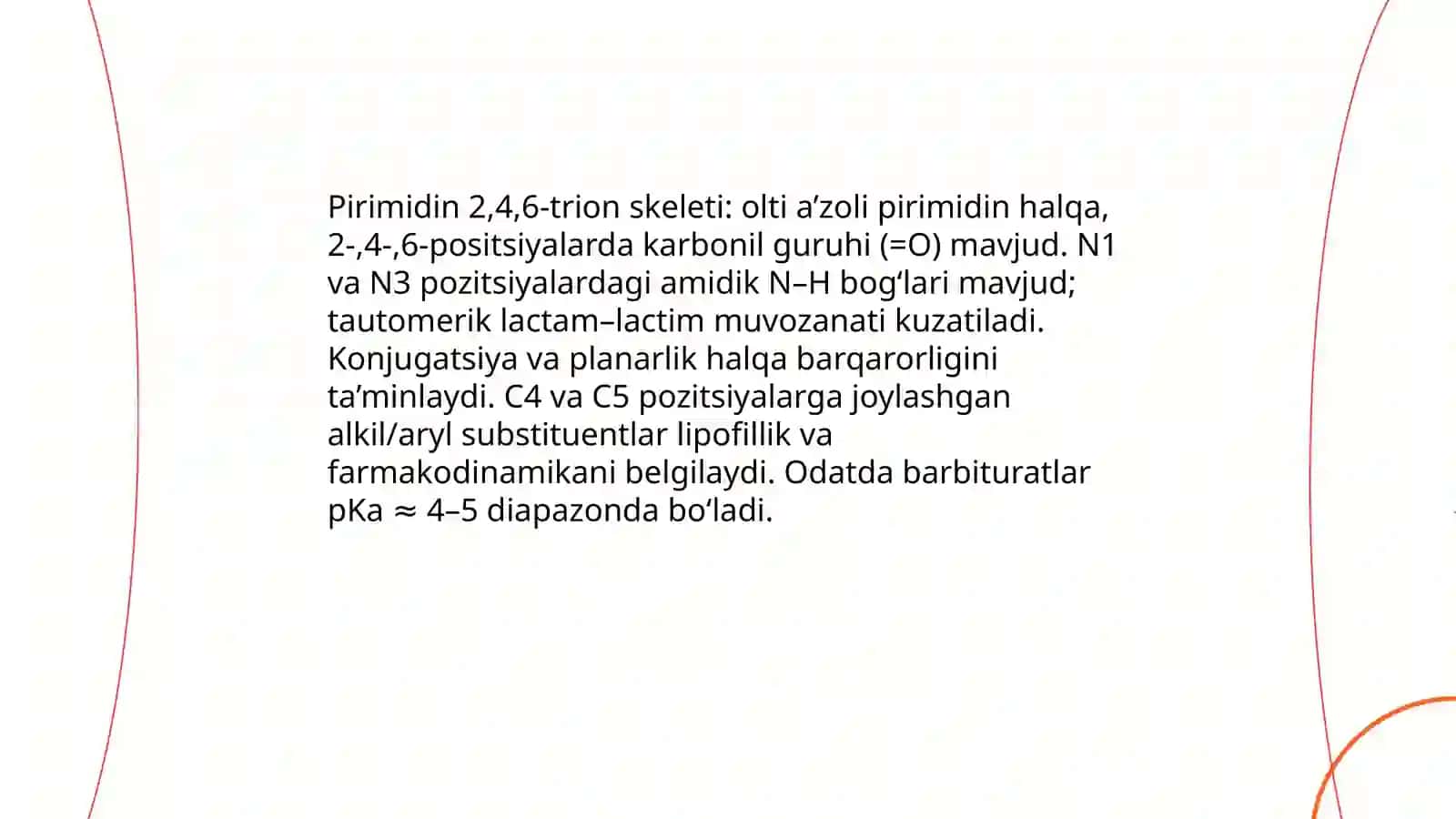 Pirimidin 2.4.6 trion hosilalari kimyoviy tuzilishi va farmakologik ta'siri 3