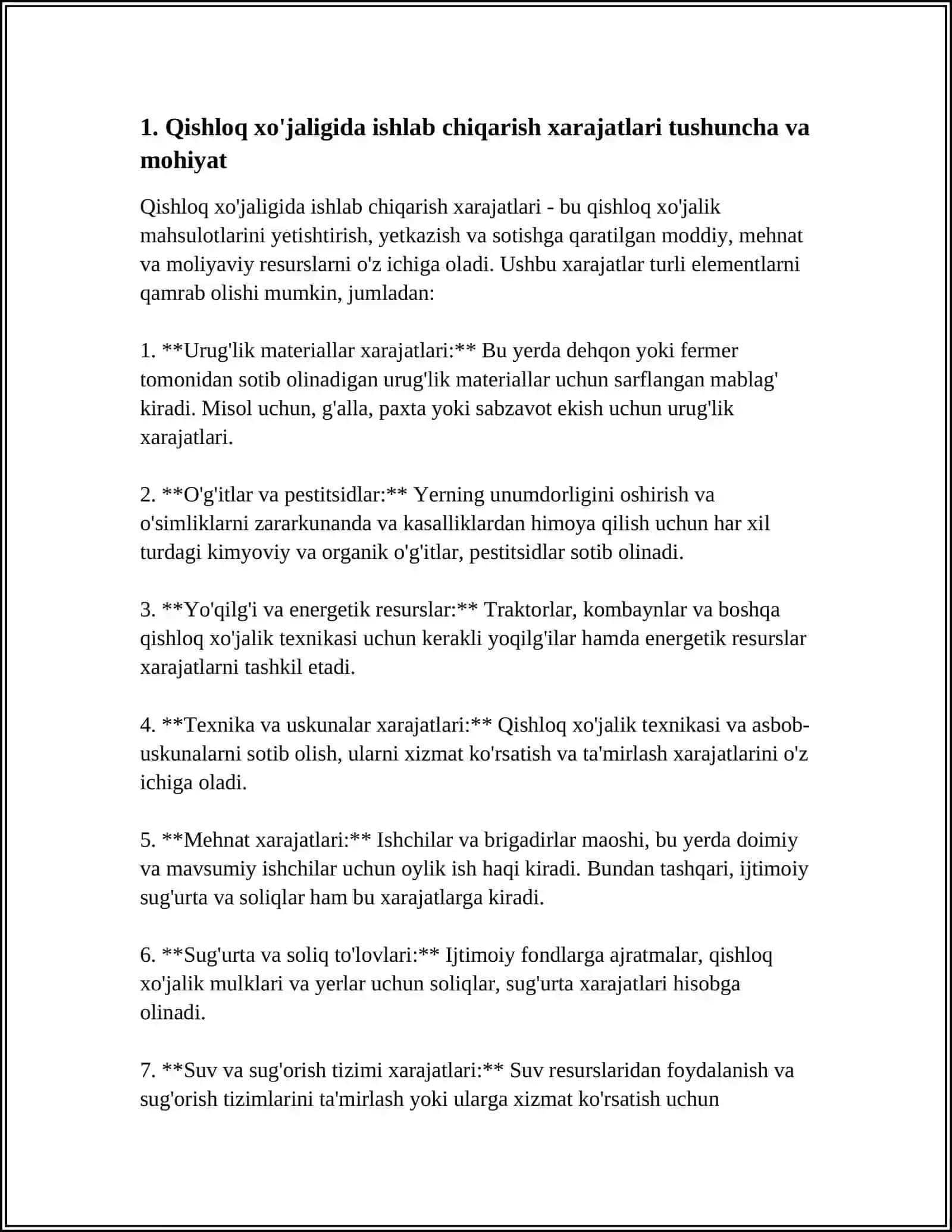 QISHLOQ XO'JALIGIDA ISHLAB CHIQARISH XARAJATLARI VA MAHSULOT,ISH VA XIZMATLAR TANNARXI 3