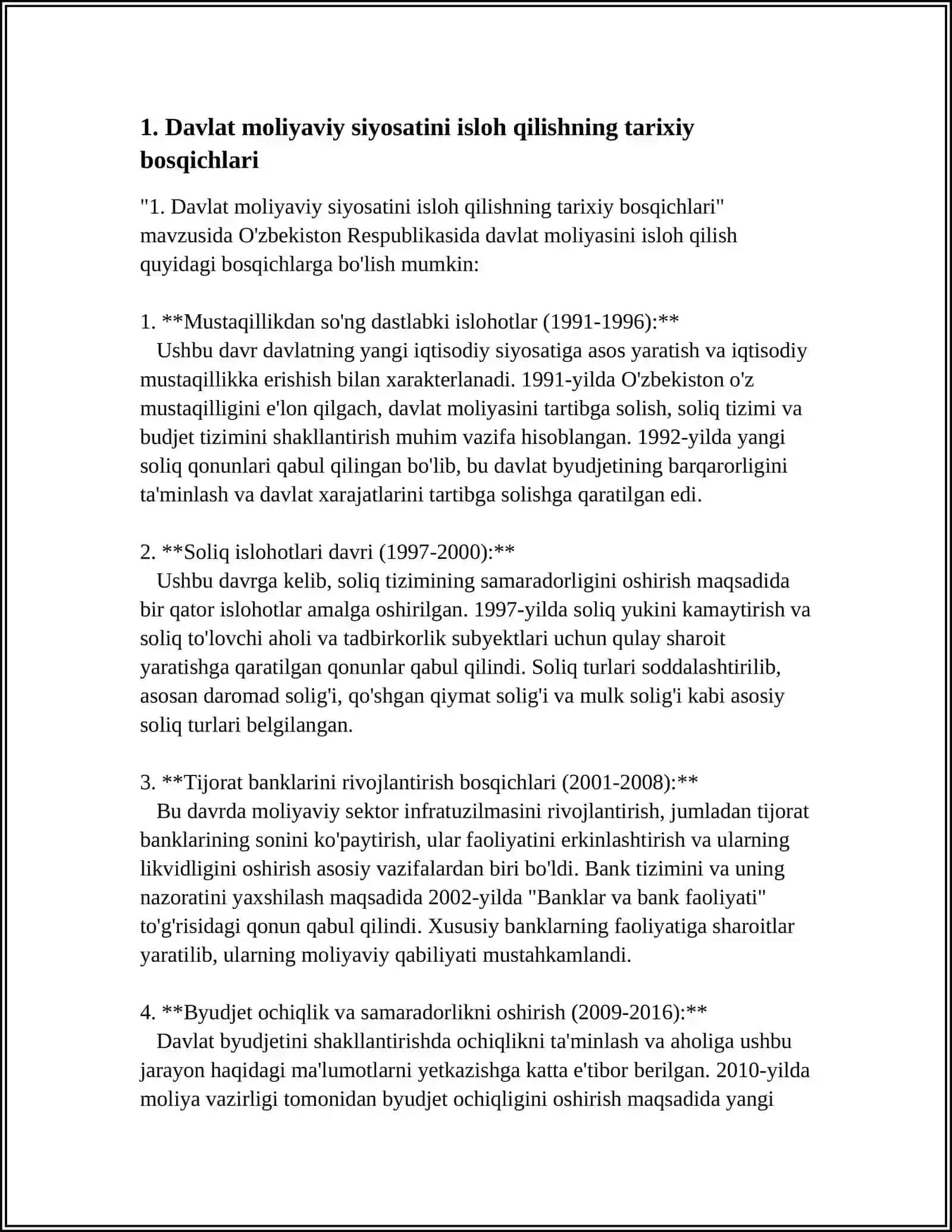 O’ZBEKISTON RESPUBLIKASIDA DAVLAT MOLIYASINI ISLOH QILISH BOSQICHLARI 3