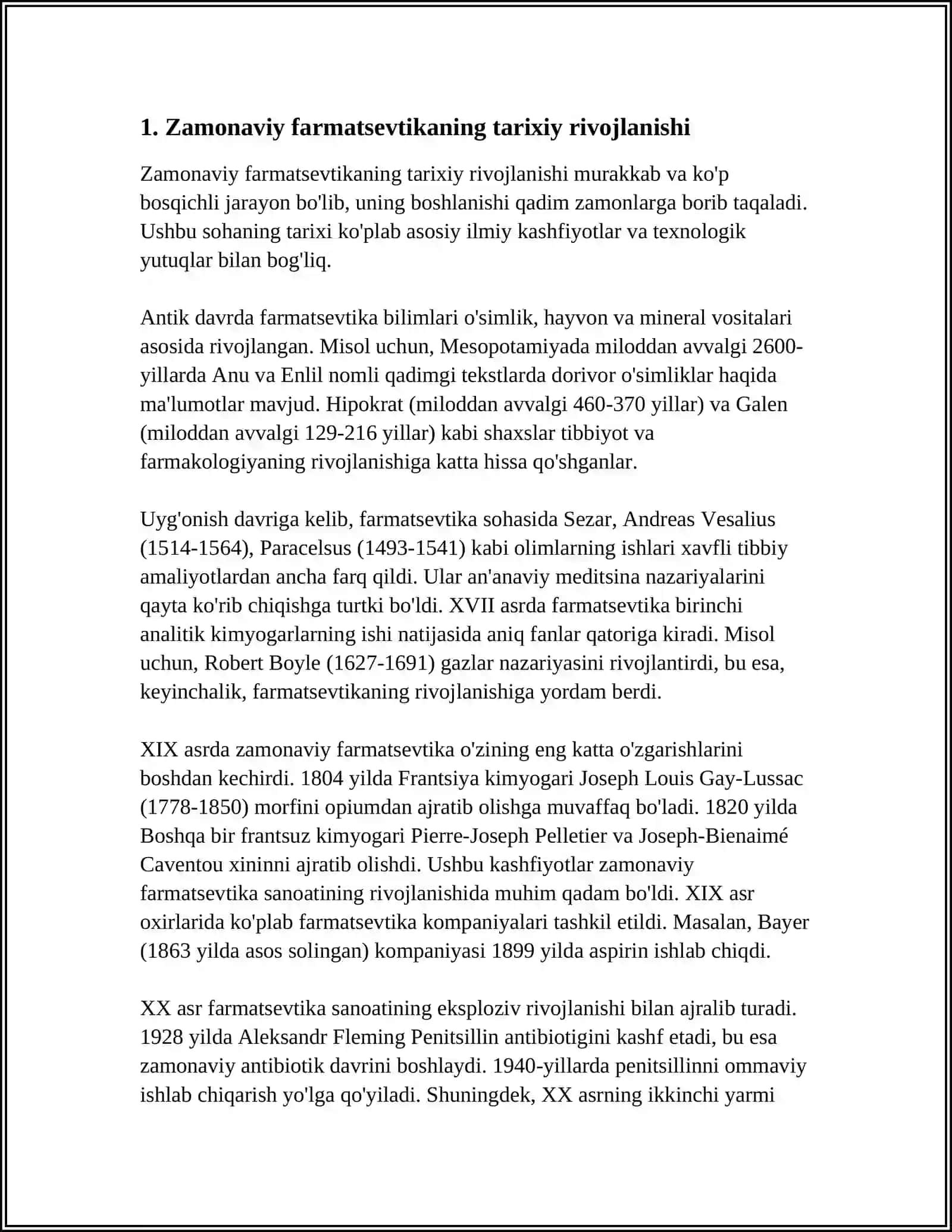 MUSTAQIL ISH Mavzu: XOZIRGI ZAMON FARMATSEVTIKA MODULLARINING RIVOJLANISH TARIXI 3