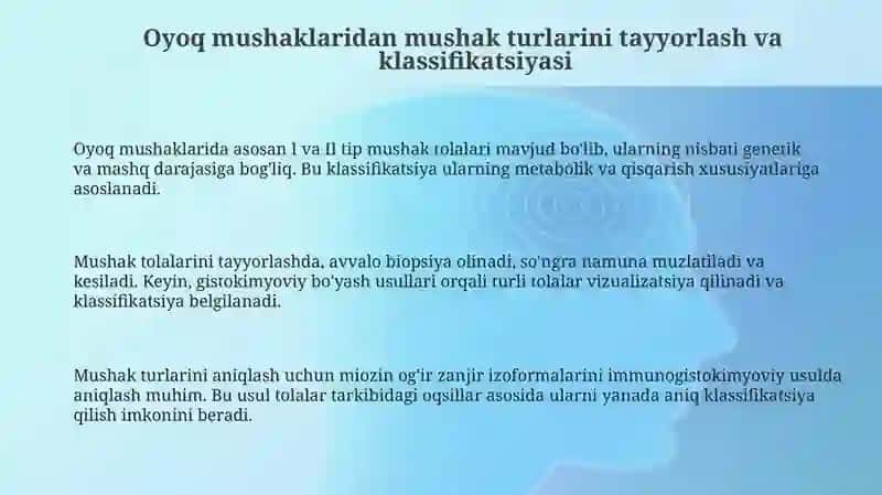 Oyoq mushaklaridan mushak turlarini tayyorlash va klassifikatsiyasi 3