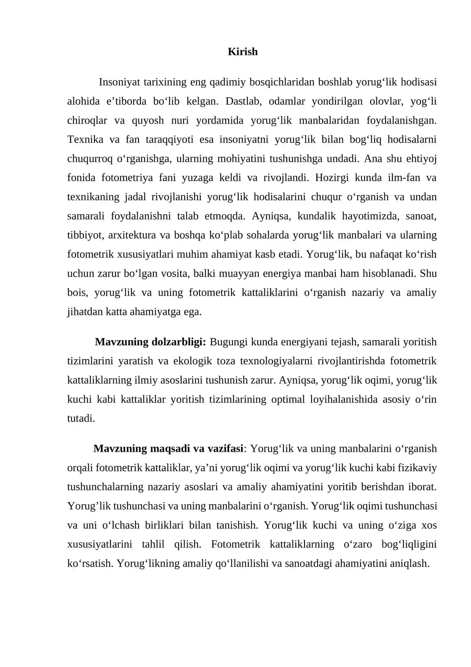 Fotometrik kattaliklar mavzusida tayyor kurs ishi 3