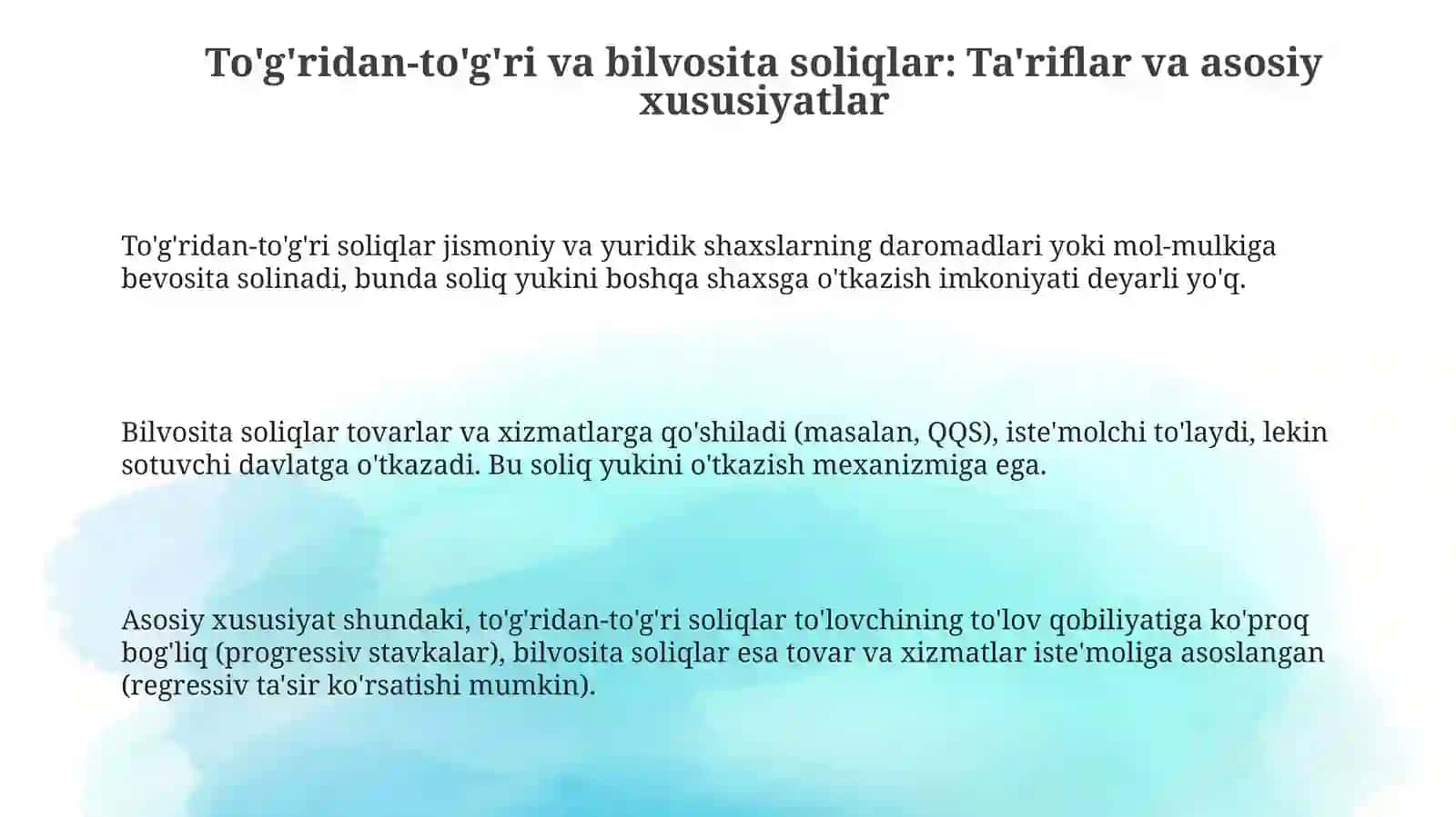 To'g'ridan-to'g'ri va bilvosita soliqlar: Ta'riflar va asosiy xususiyatlar 3