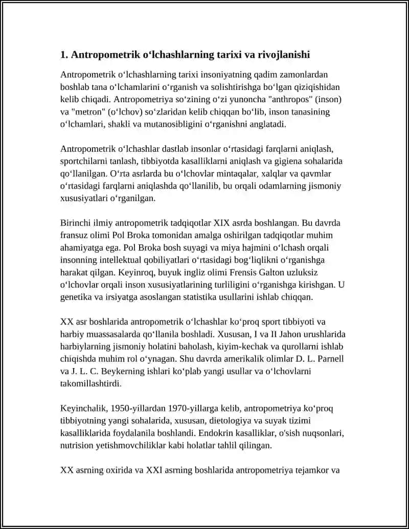 ANTROPOMITRIK OʻLCHASHLAR HAQIDA YOZISH REFERAT 3