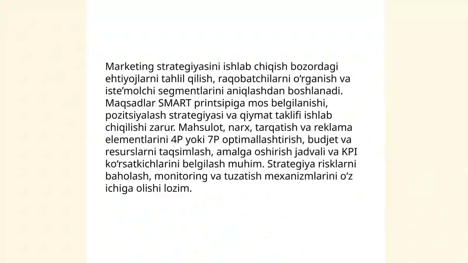 Marketing faoliyatini rejalashtirishni o'rganish 3
