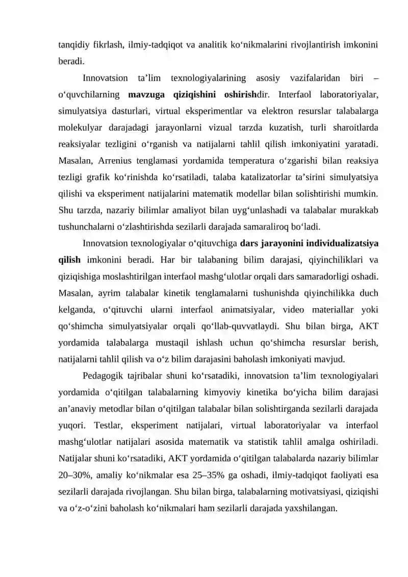 Kimyoviy kinetika mavzusini oʻqitishda innovatsion ta'lim texnologiyalaridan foydalanish 3