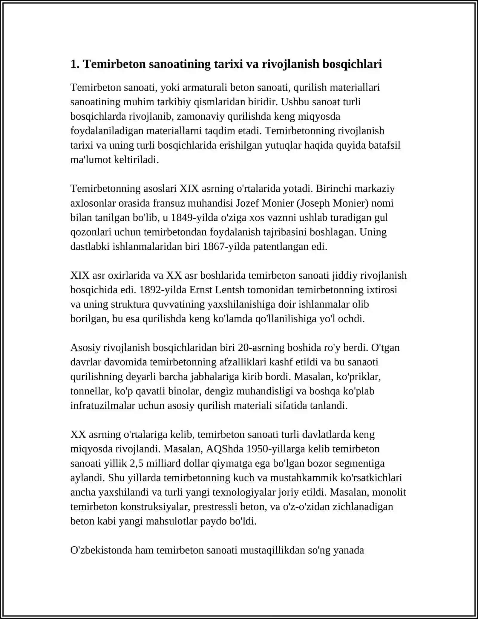 TEMIRBETON SANOATINING YER YUZIDA RIVOJLANISHI VA O'ZBEKISTON RESPUBLIKASIGA KIRIB KELISHI 3