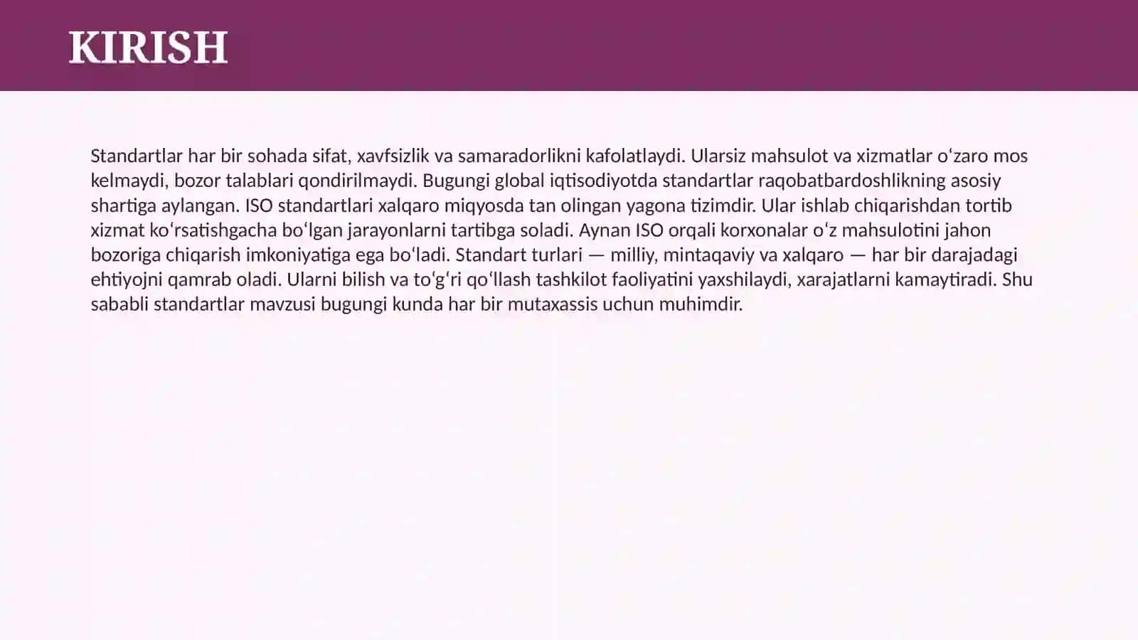 STANDART VA ULARNING TURLARI ISO 3