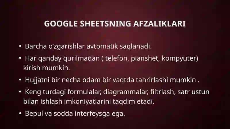 Google Sheetsda  jadvallar yaratish 3