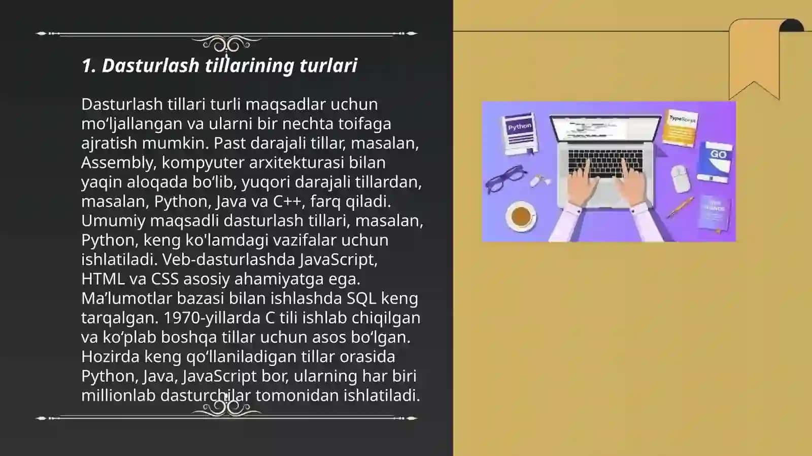 Dasturlash tillarining klassifikatsiyasi va python dasturlash tili 3