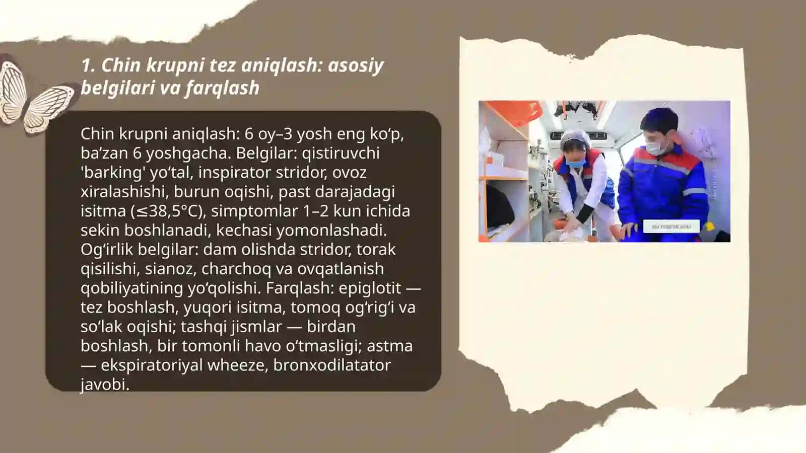 Chin krup,gipertermiya va bo'g'ilishda shoshilinch tibbiy yordam ko'rsatish hamda bo'g'maga qarshi 3
