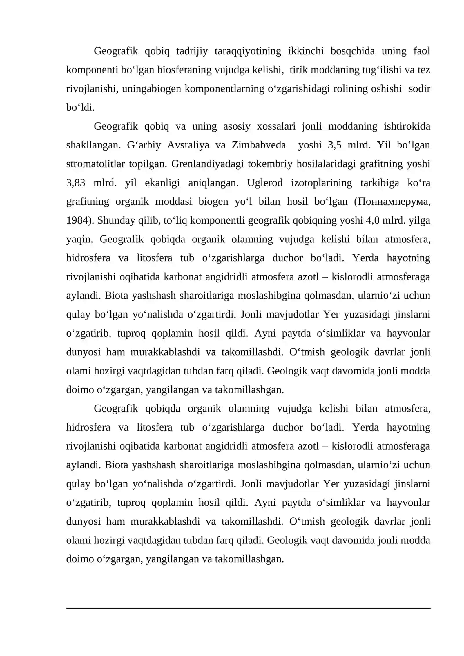 Geografik qobiq va biosferaning vujudga kelishi va rivojlanishining qisqacha tarixi 3