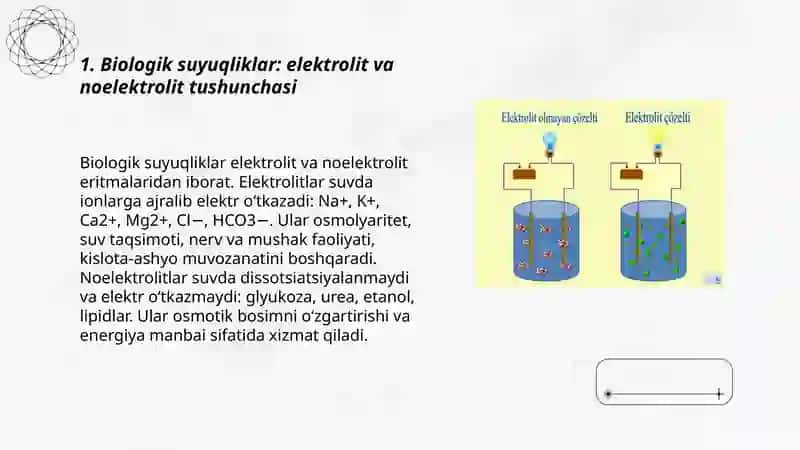 Organizmning biologik suyuqliklari elektrolit va noelektrolit eritmalari sifatida 3