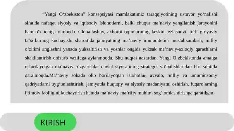 Yangi o'zbekistonda amalga oshirilayotgan maʼnaviy oʻzgarishlar 3