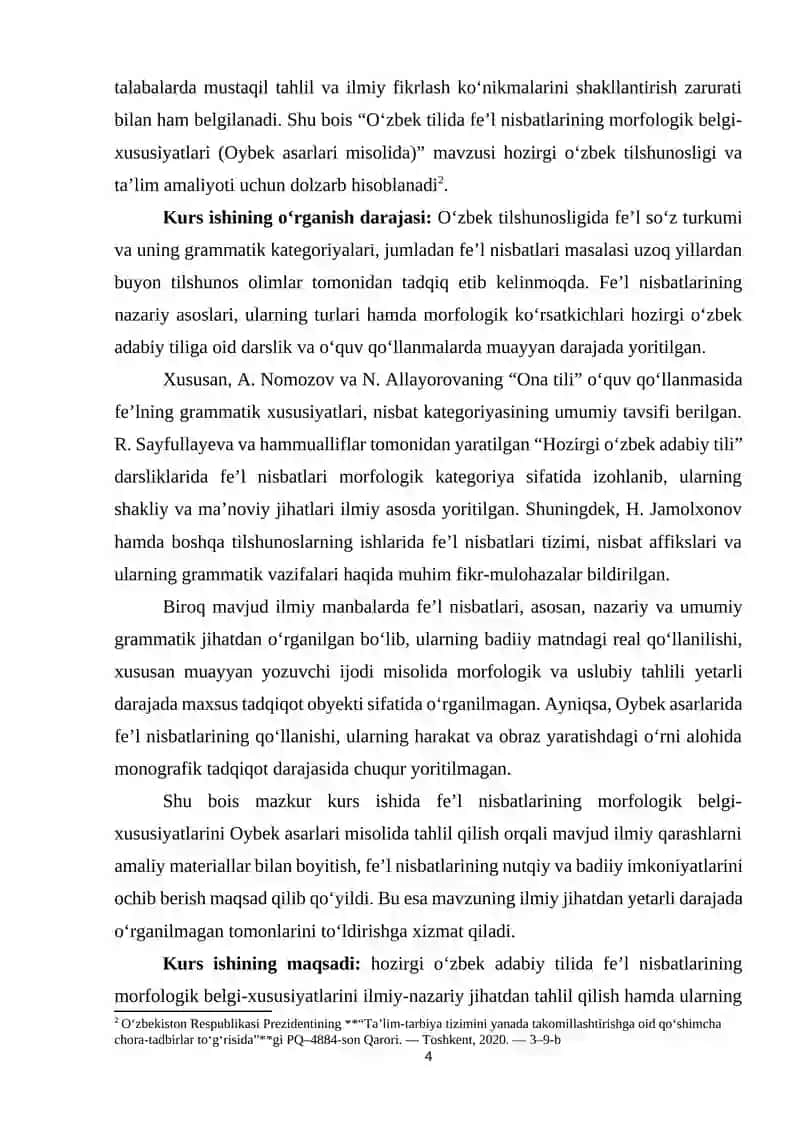 O‘ZBEK TILIDA FE’L NISBATLARINING MORFOLOGIK BELGI-XUSUSIYATLARI (OYBEK ASARLARI MISOLIDA) 3