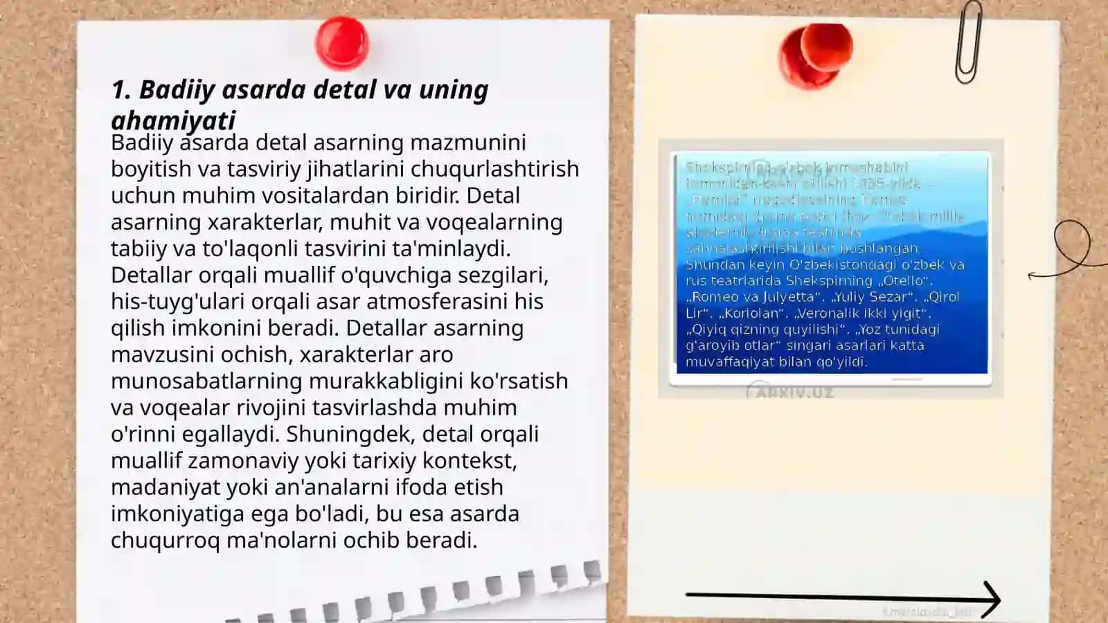Badiiy asarda detal mavzusida taqdimot tayyorlash.Modern hikoyalarini o'rganish 3