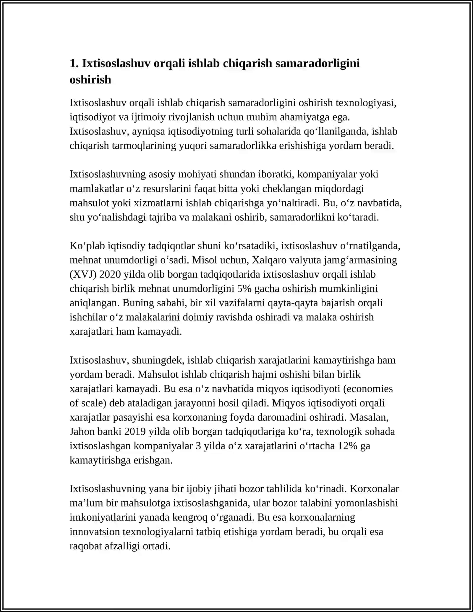IQTISODIYOT TARMOQLARIDA IXTISOSLASHUV VA KOOPERATSIYA JAROYONLARINING AFZALLIKLARI 3