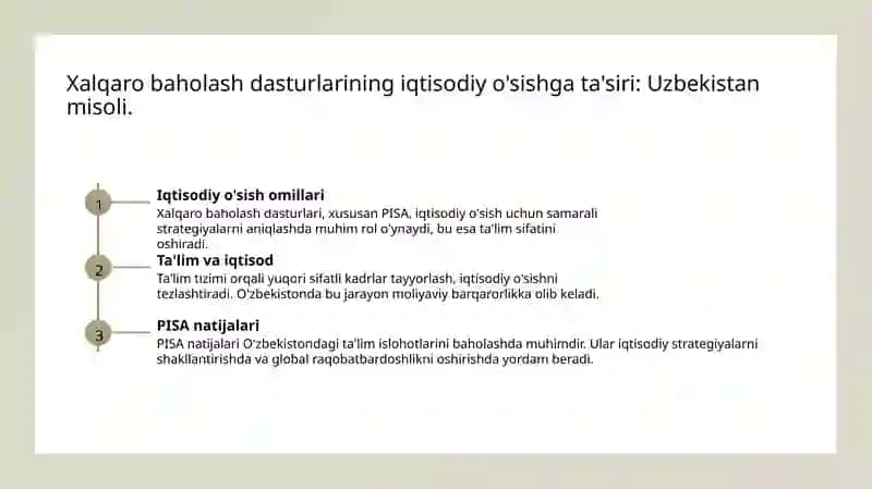 Xalqaro baholash dasturing mamlakat iqtisodiyotida tutgan o'rni 3