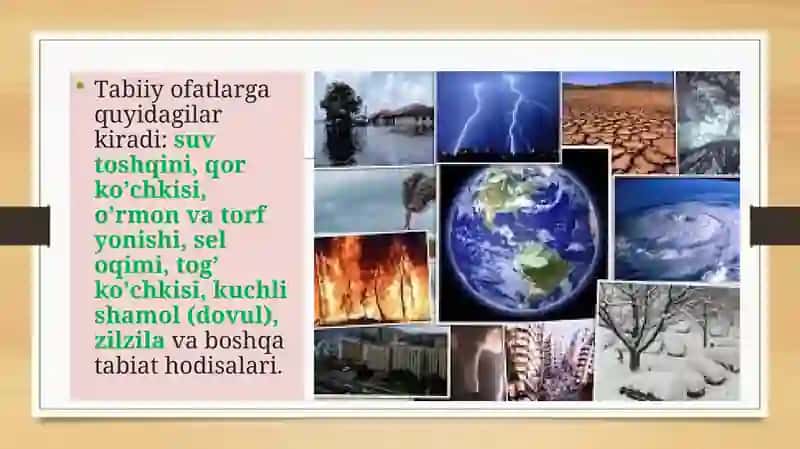 TАBIIY, TEXNOGEN, EKOLOGIK VA IJTIMOIY TUSDAGI FAVQULOTDA VAZIYATLARDA HAYOT FAOLIYATI XAVFSIZLIGI VA FUQARO MUHOFAZASI 3